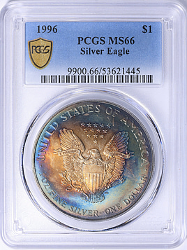 1996 $1 Silver Eagle PCGS MS-66 (Toned) (Item 2239490