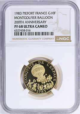 France 1983 Gold 10 Francs Piedfort Montgolfier Balloon Flight