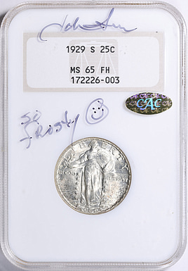 1929-S Standing Liberty Quarter NGC MS-65 FH (CAC Gold) OH (Hand