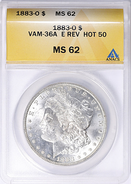 1883-O Morgan Silver Dollar Partial E Rev VAM-36A *Hot 50* ANACS