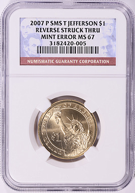 激レア　郵便局　ゆうちょ　ますますくん　金色 Mint Error 2007-P Presidential Dollar Thomas Jefferson SMS Reverse