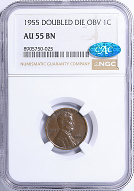 1955 Lincoln Cent Doubled Die Obverse NGC AU-55 BN (CAC Green