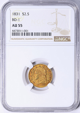 1831 Capped Head Gold Quarter Eagle BD-1 NGC AU-55 (Item 2255603