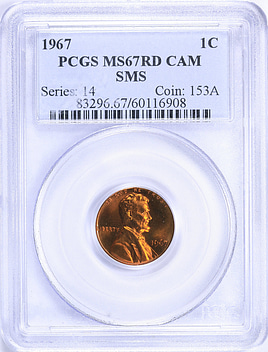 1967 Lincoln Cent SMS PCGS MS-67 RD CAMEO (Item 2263599