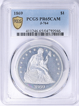 Pattern 1869 $1 Dollar J-764 PCGS Proof-65 CAMEO (Item 2265428