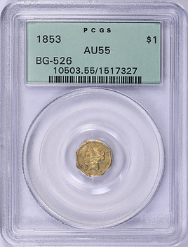 1853 California Fractional Gold $1 Octagonal Liberty Gold Dollar