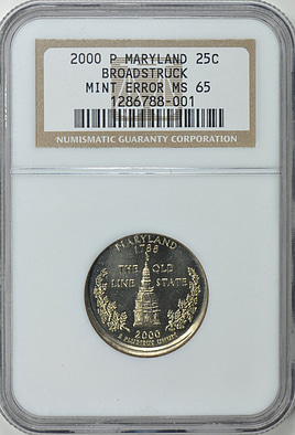 Mint Error 2000-P State Quarter Maryland Broadstruck NGC MS-65