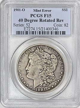 Mint Error 1901-O $1 Morgan Silver Dollar 40 Degree Rotated