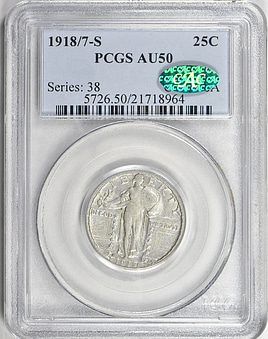 1918/7-S Standing Liberty Quarter PCGS AU-50 (CAC Green) (Item