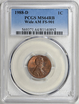 1988-D Lincoln Cent Wide AM FS-901 PCGS MS-64 RB (Item 385199