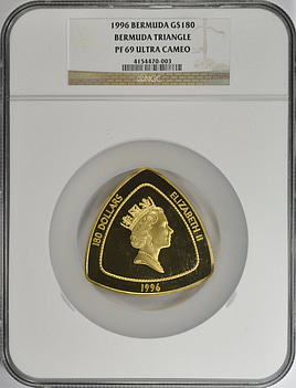Bermuda 1996 G$180 Gold Bermuda Triangle 5 oz. NGC Proof-69 UC