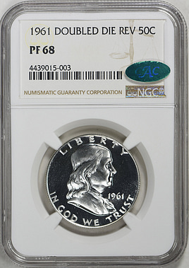 スタンダードモデル2-1 銀メッキ 1961 Franklin Half Dollar Doubled Die Reverse FS-801 NGC Proof-68