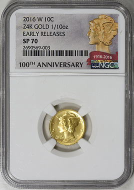 2016-W Gold Mercury Dime 100th Anniversary. Early Releases NGC SP