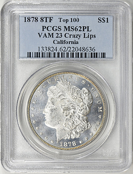 1878 Morgan Silver Dollar 8 Tailfeathers VAM-23 Crazy Lips Top 100