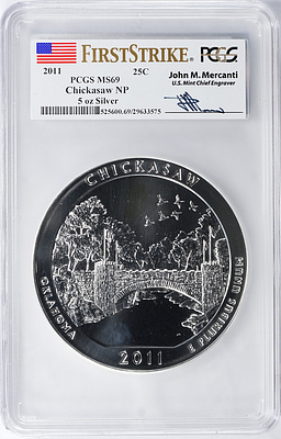 2011 America the Beautiful Silver 5 oz. Chickasaw NP - First