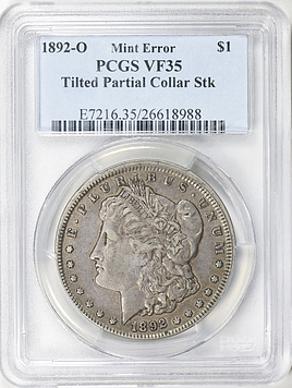 Mint Error 1892-O $1 Morgan Silver Dollar Tilted Partial Collar