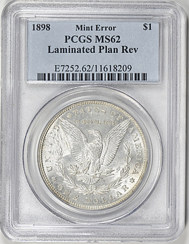 Mint Error 1898 Morgan Silver Dollar Laminated Planchet Reverse