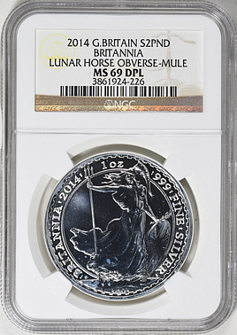 最高鑑定エラー2014年イギリスNGCMS70PLブリタニアS2￡ Great Britain 2014 Silver 2 Pound Britannia Lunar Horse Obverse