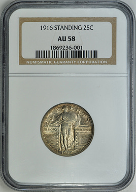 1916 ポルトガル 50センタボ NGC AU58 第一共和政 美人銀貨 希少 1916 Standing Liberty Quarter NGC AU-58 (Item 69759