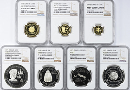 Turks & Caicos Islands 1975 Gold 25, 50, and 100 Crowns, Silver 5