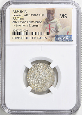 Armenia Levon I (A.D. 1198-1219) AR Tram NGC MS (Coins of the