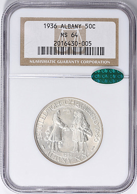 1936 Albany, New York, Charter Anniversary Half Dollar NGC MS-64