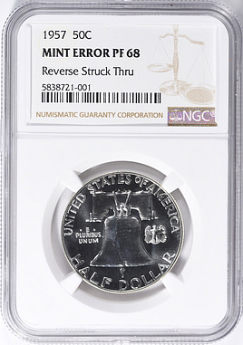 Mint Error 1957 Franklin Half Dollar Reverse Struck Through NGC