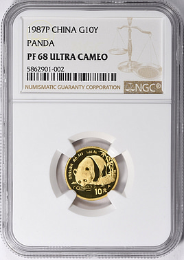 China 1987-P Gold 10 Yuan Panda PAN-55A NGC Proof-68 UC (AGW