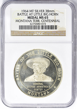 1964 MT Silver 38mm Battle at Little Big Horn Medal Montana