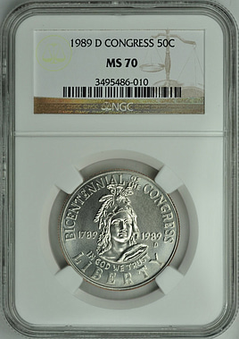 1989-D Congress Bicentennial Clad Half Dollar NGC MS-70 - Pop 6