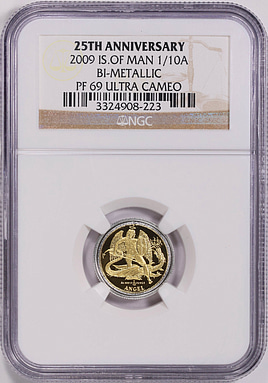 Isle of Man 2009 Bimetallic Gold and Silver 1/10 Angel 25th
