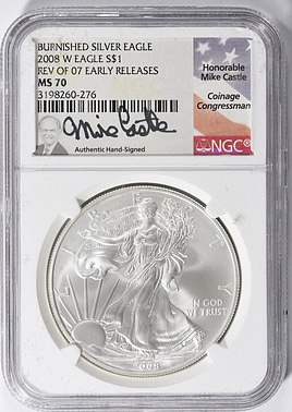 2008-W $1 Silver Eagle Reverse of 2007. Early Releases NGC MS-70