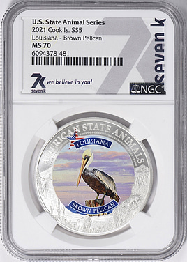 【最高鑑定！アメリカ始まりの日】2021年 クック諸島 NGC PF70 5oz Cook Islands 2021 Silver $5 U.S. State Animal Series Louisiana