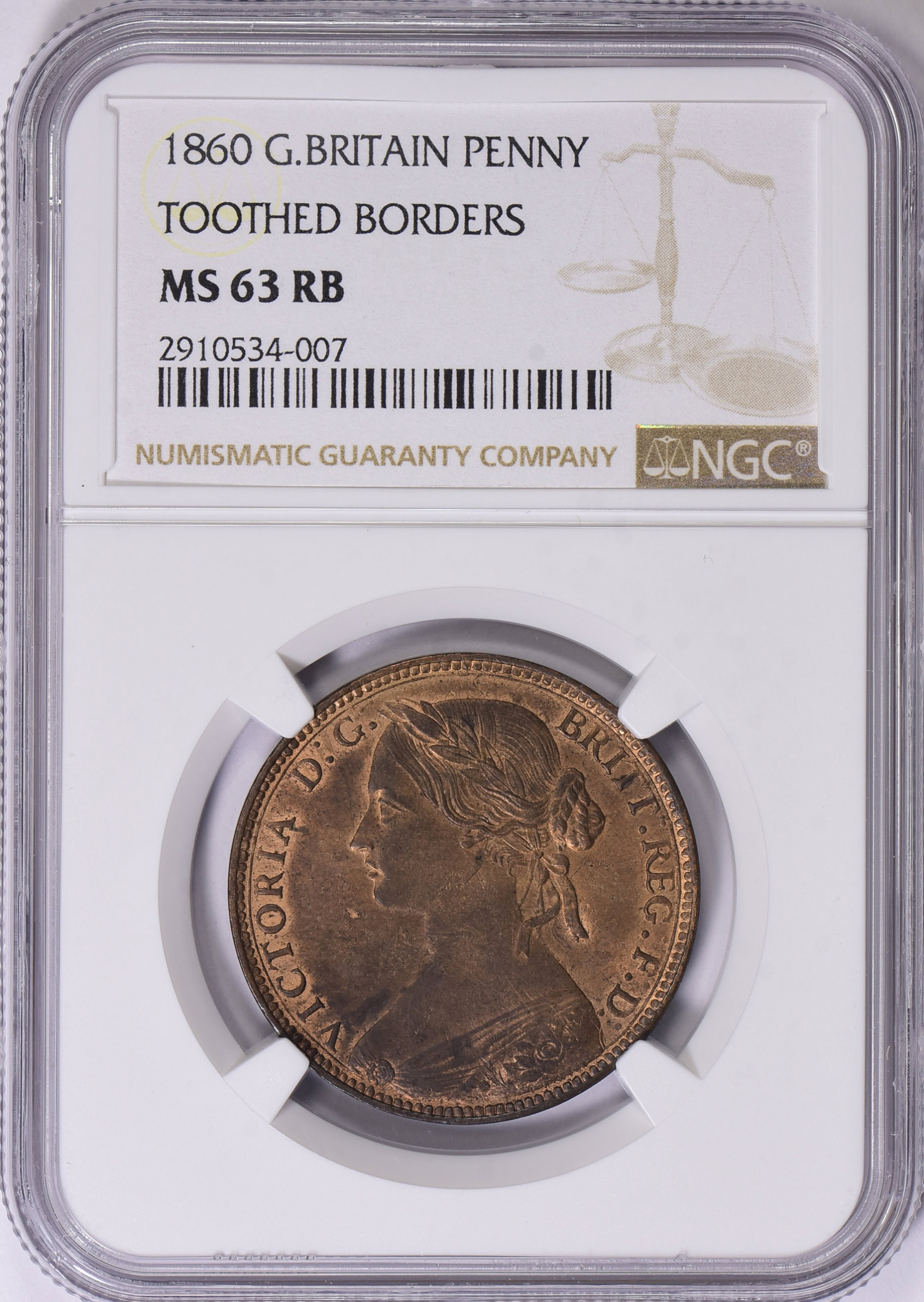 Great Britain 1860 Penny Toothed Borders KM-749.1 NGC MS-63 RB (Item ...