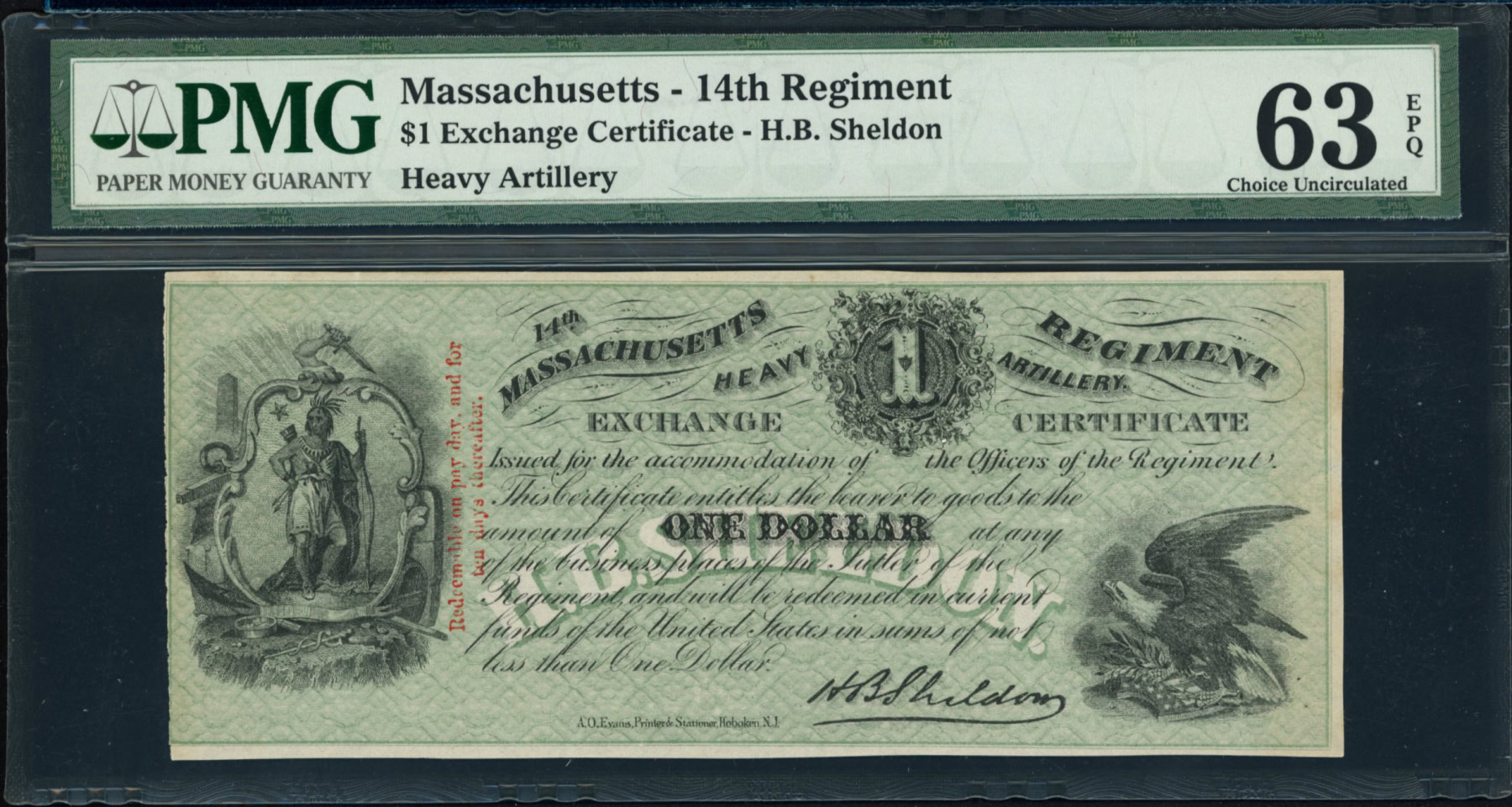 1860s Massachusetts 14th Regiment Heavy Artillery $1 Exchange ...