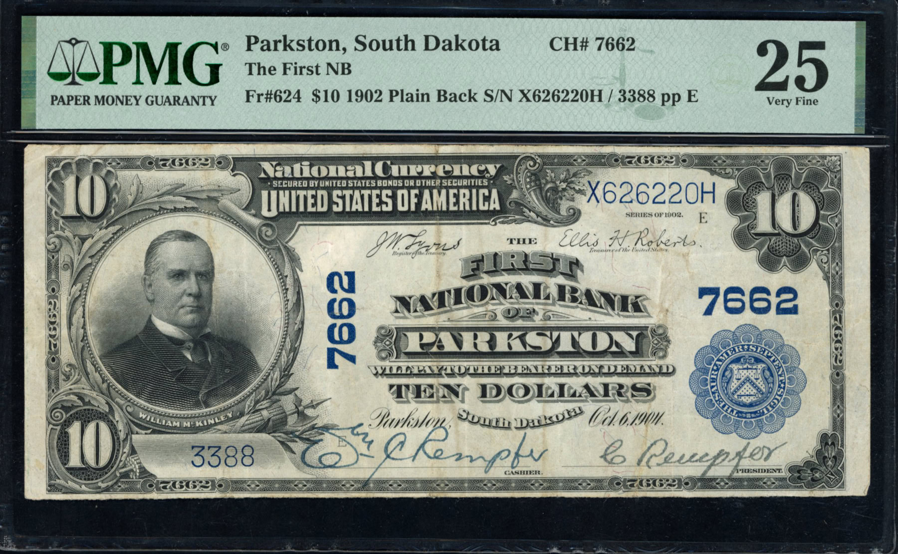 Fr. 624 Parkston, South Dakota 1902 The First National Bank 10 Plain