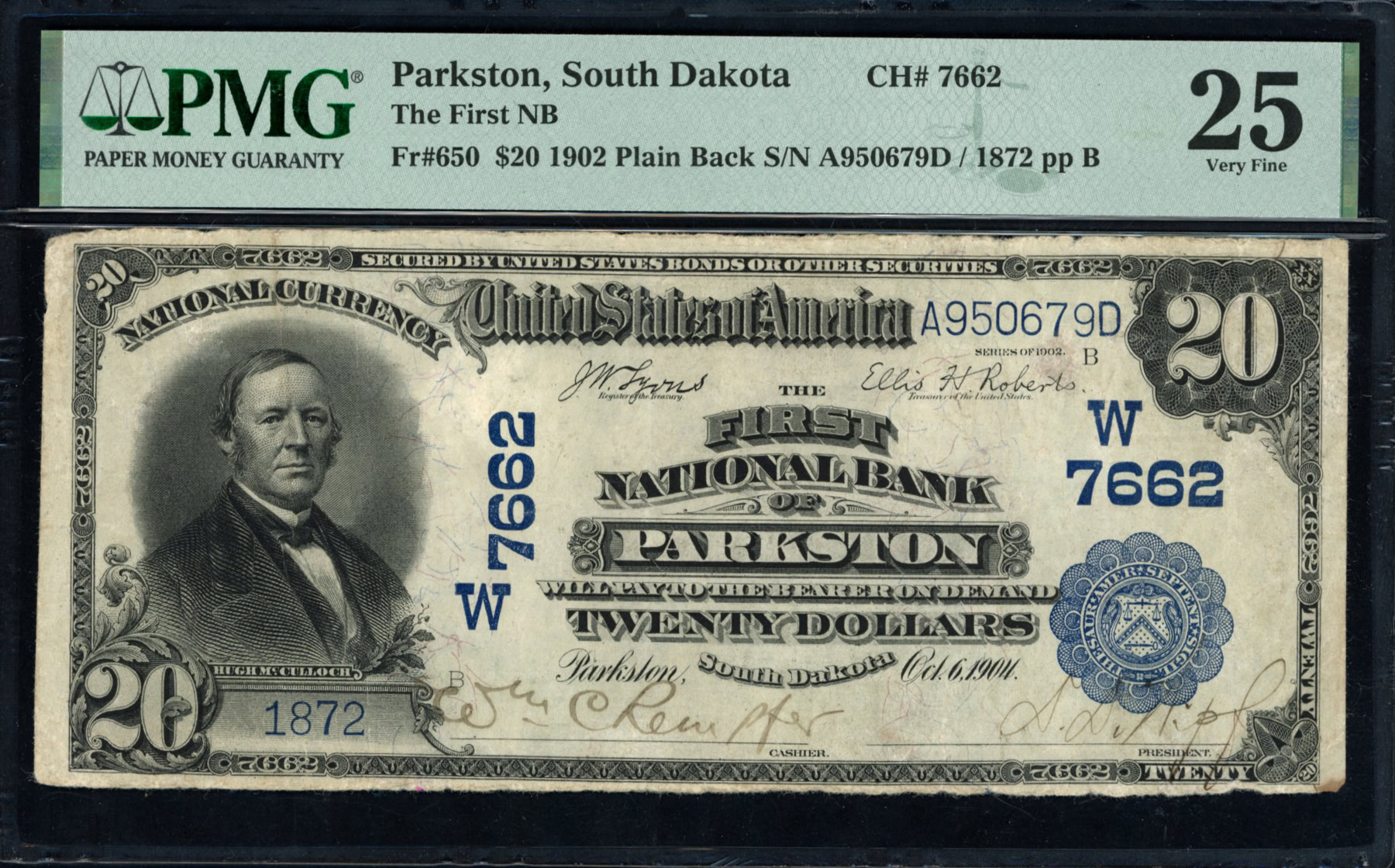 Fr. 650 Parkston, South Dakota 1902 The First National Bank 20 Plain