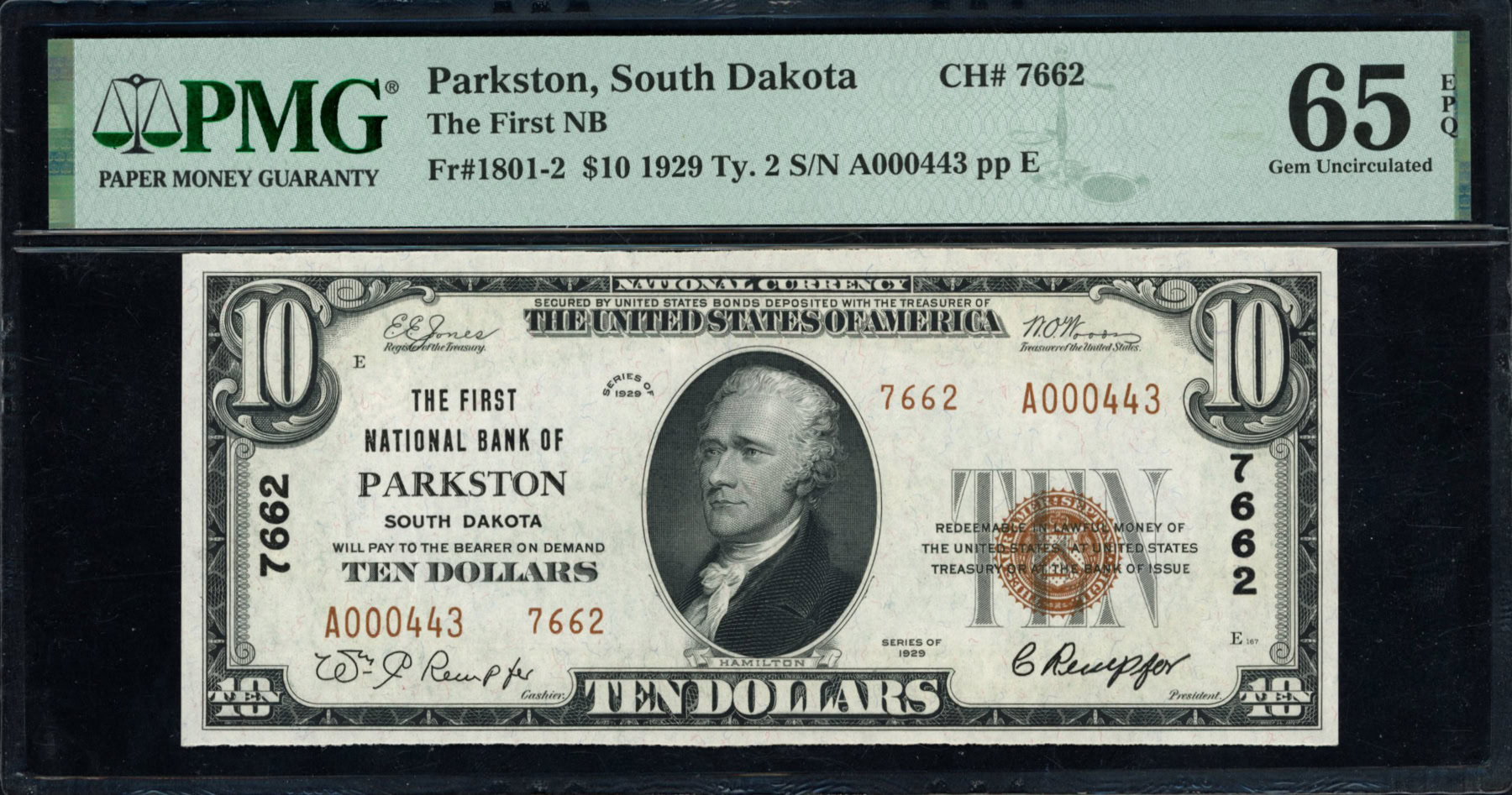 Fr. 18012 Parkston, South Dakota 1929 Type 2 The First National Bank