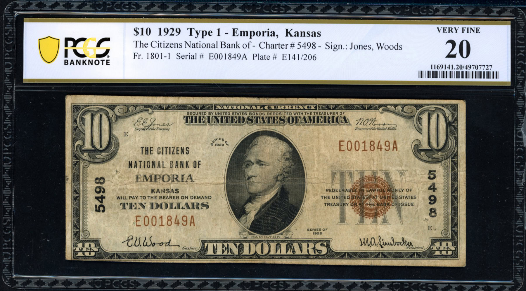 Fr. 18011 Emporia, Kansas 1929 Type 1 The Citizens National Bank 10