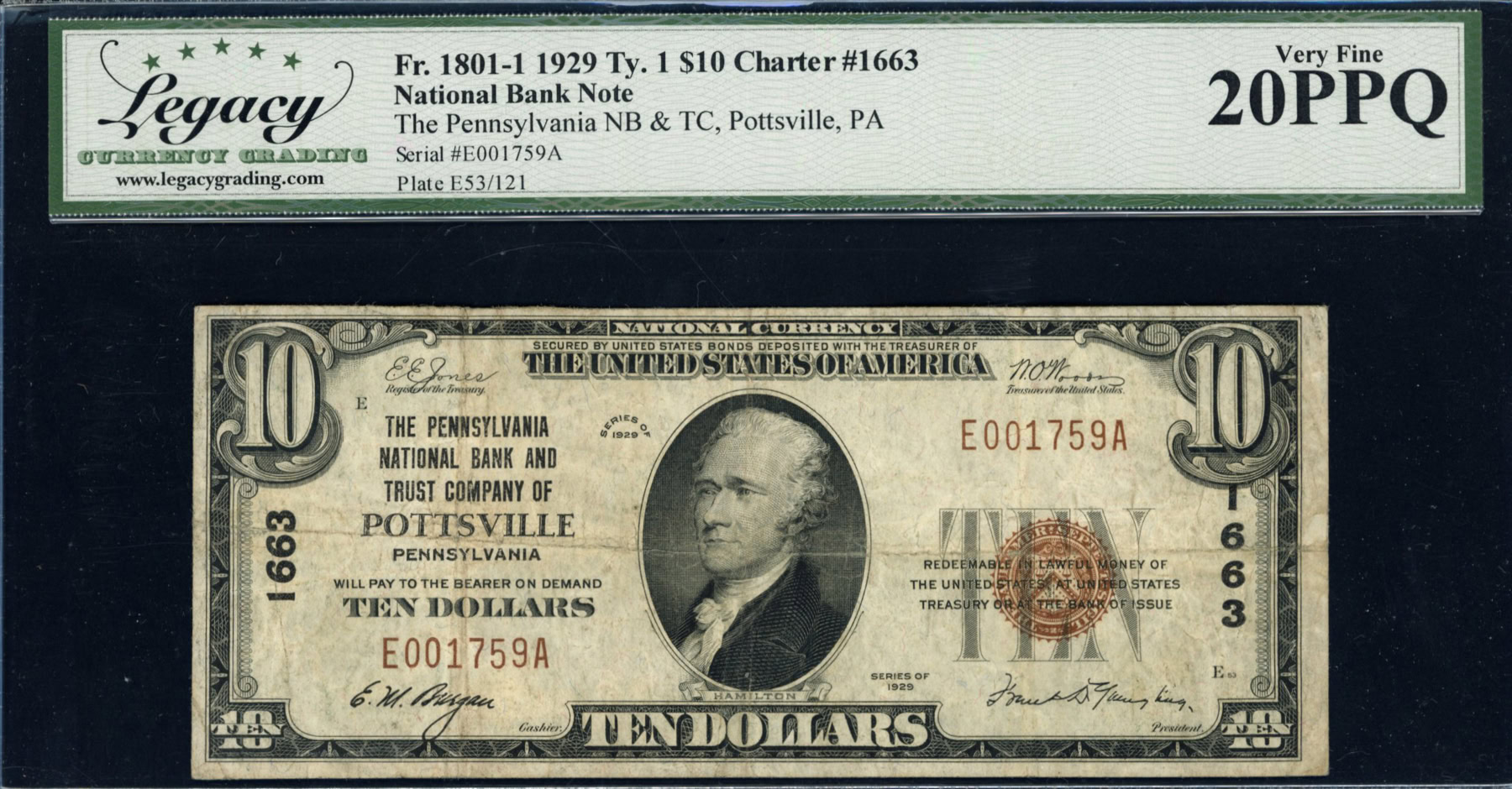 Fr. 18011 Pottsville, Pennsylvania 1929 Type 1 The Pennsylvania