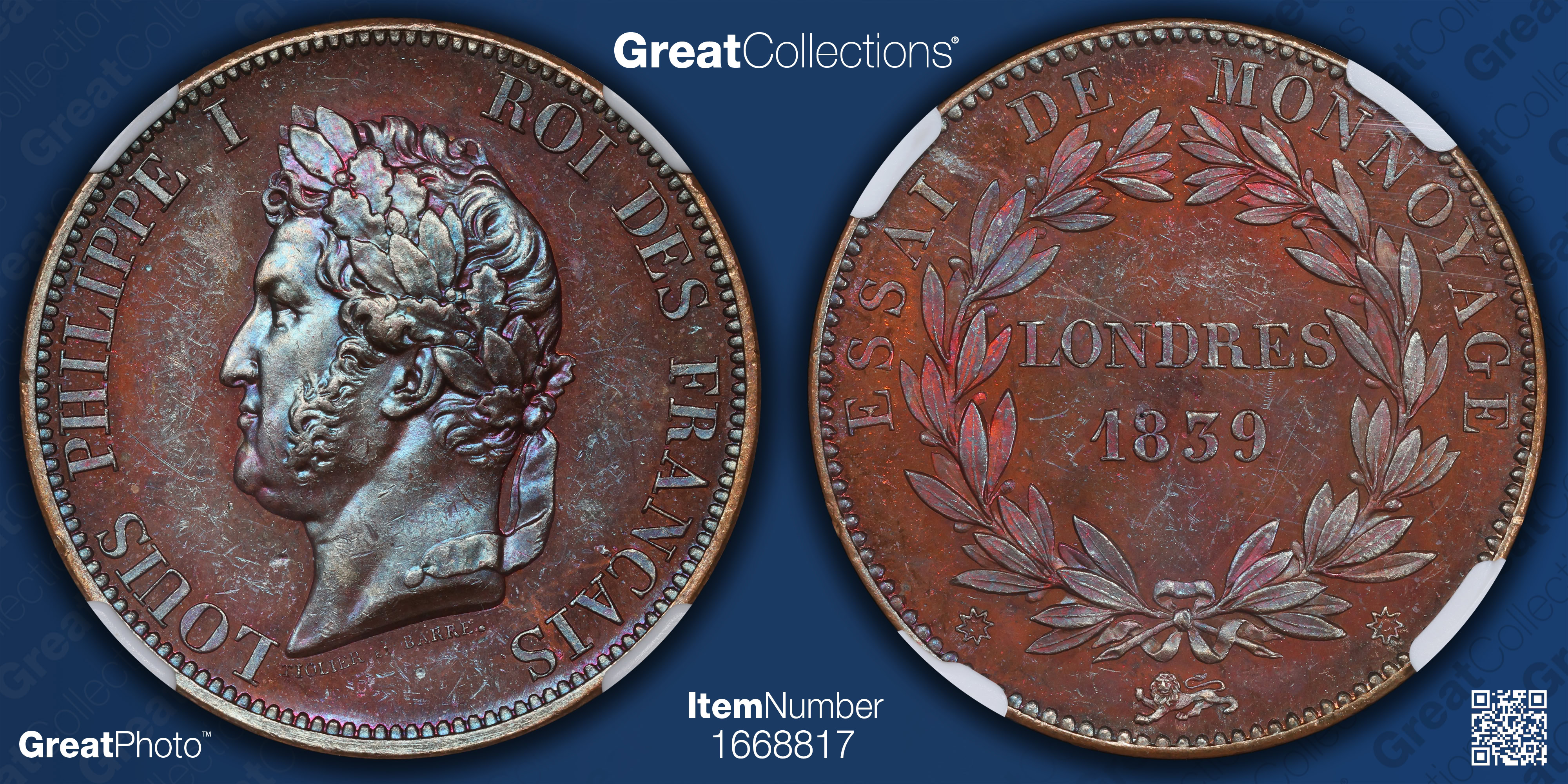 France 1839 Decime Essai NGC MS62 (Toned) (Item 1668817