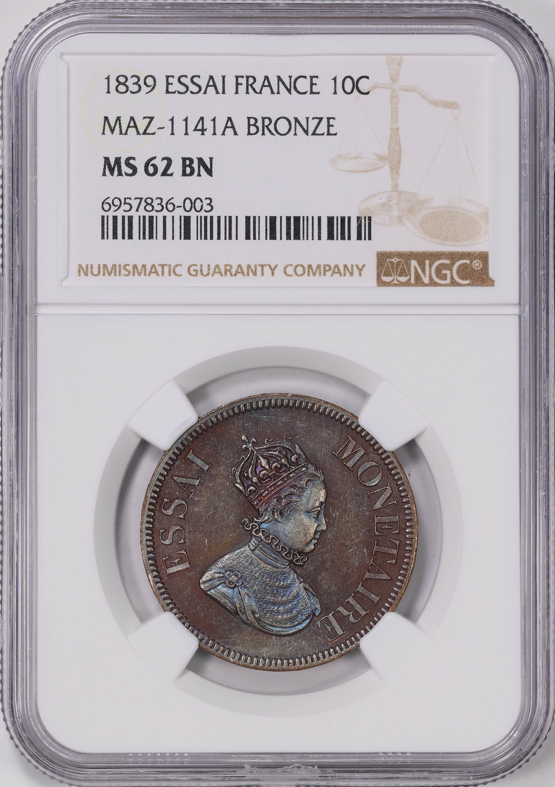 France 1839 Decime Essai NGC MS62 BN (Toned) (Item 1668818