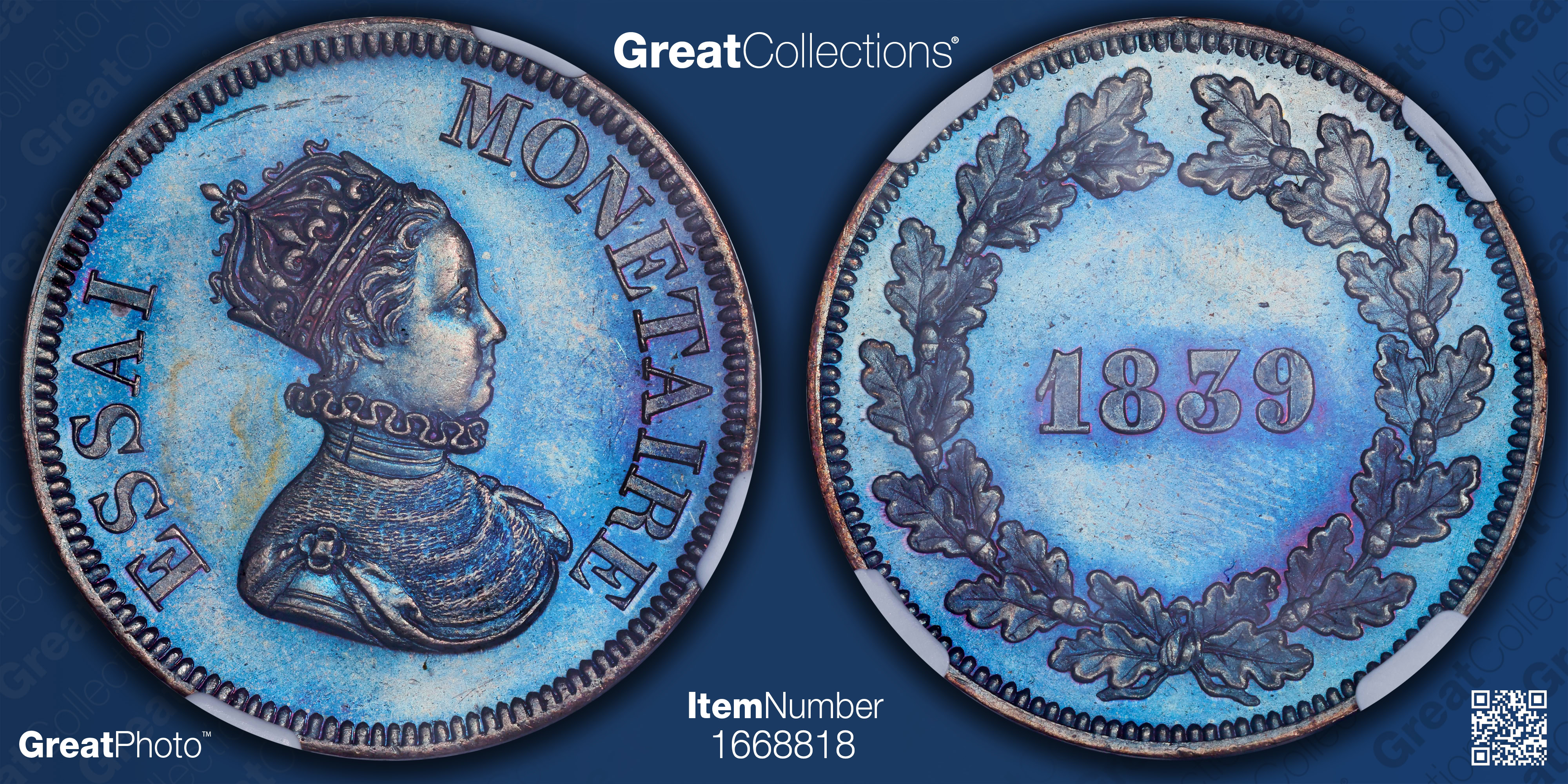 France 1839 Decime Essai NGC MS62 BN (Toned) (Item 1668818