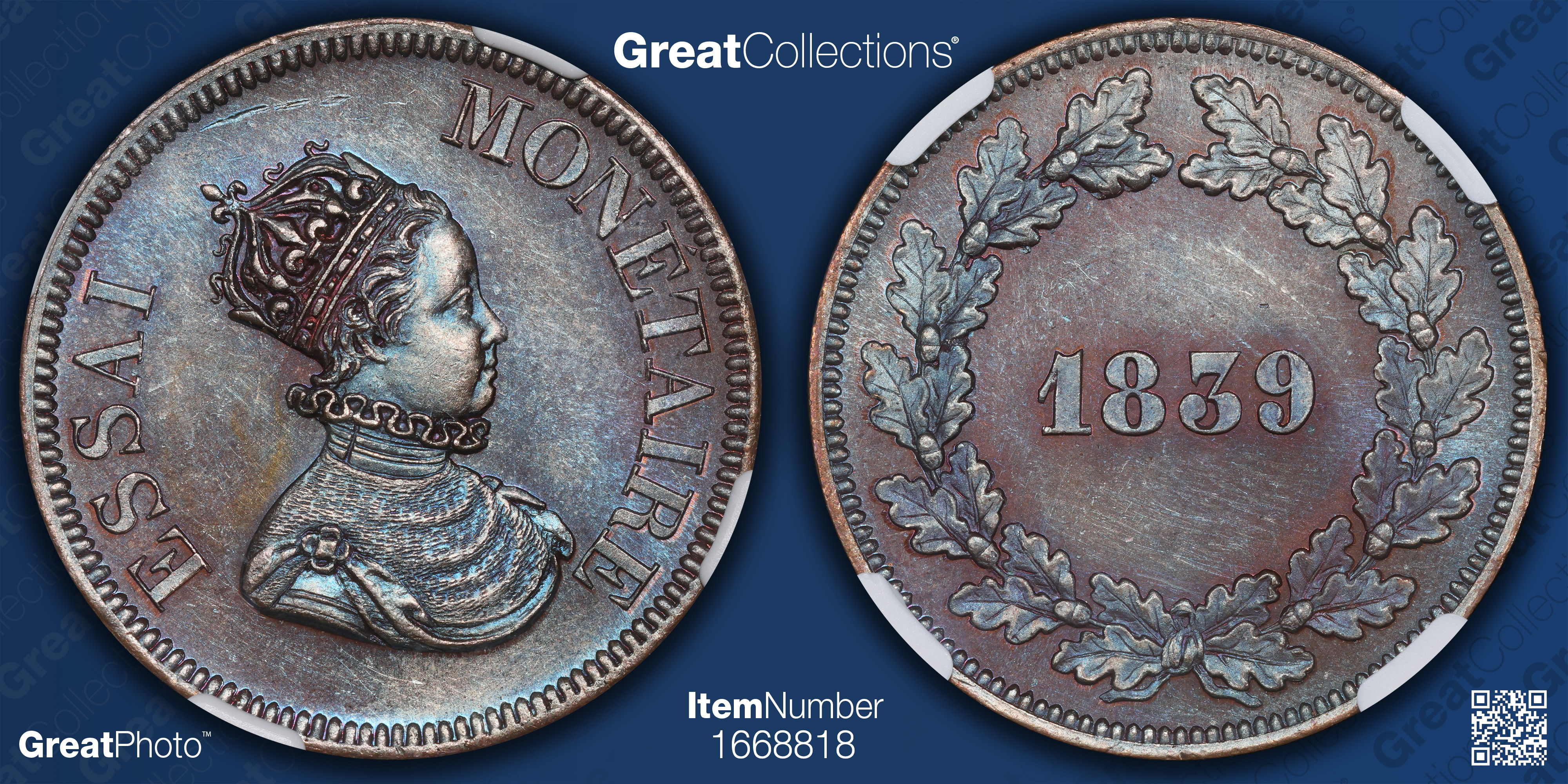 France 1839 Decime Essai NGC MS62 BN (Toned) (Item 1668818