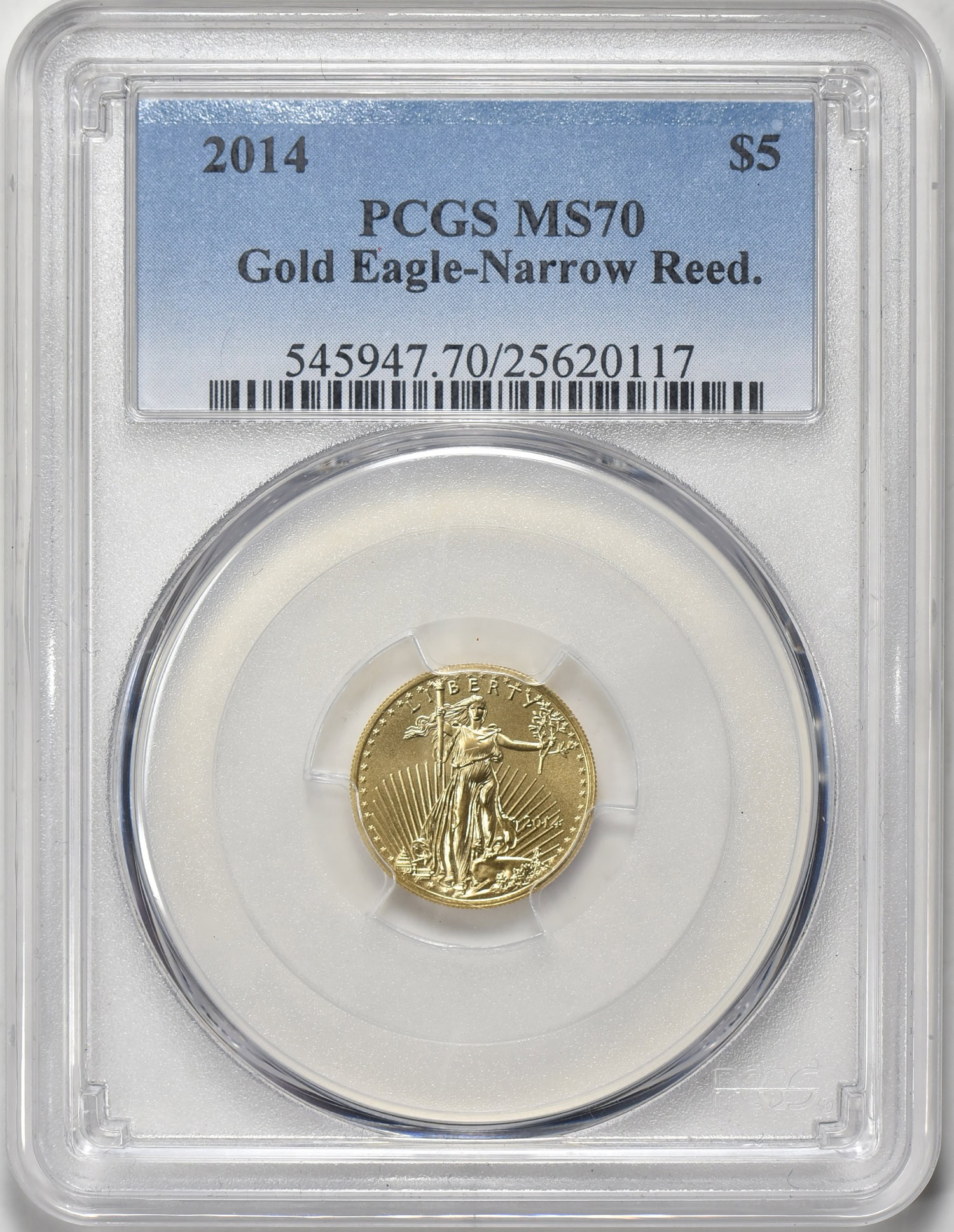 2014 5 TenthOunce Gold American Eagle Narrow Reeds PCGS MS70 (Item