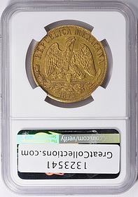 Mexico 1873-Go S Gold 20 Pesos KM-414.4 NGC AU-58 (AGW = 0.952 oz