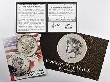 米国大統領記念と切手セット 額装品 1921-2021 Silver 10oz Peace Dollar 100th Anniversary Ultra High