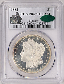 1882 Morgan Silver Dollar PCGS Proof-67+ DCAM (CAC Green) (Simpson
