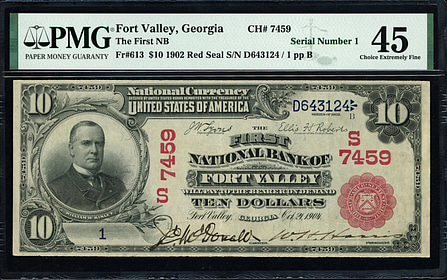 Fr. 613 Fort Valley, Georgia 1902 The First National Bank $10 Red Seal ...