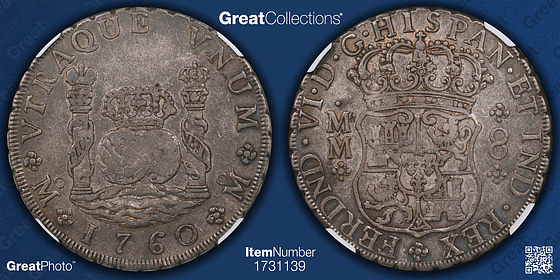 Mexico 1760-Mo MM Silver 8 Reales FERDND VI KM-104.2 NGC VF-35